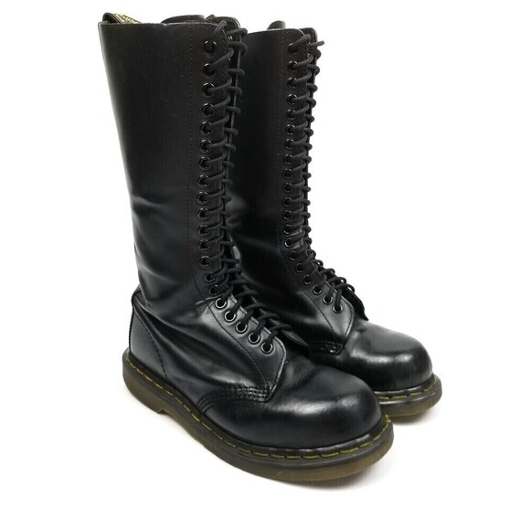 Dr. Martens Shoes - RARE Dr. Martens 1942 20-Eye Steel Toe Smooth Leather Knee High Boots 7 Grunge‎